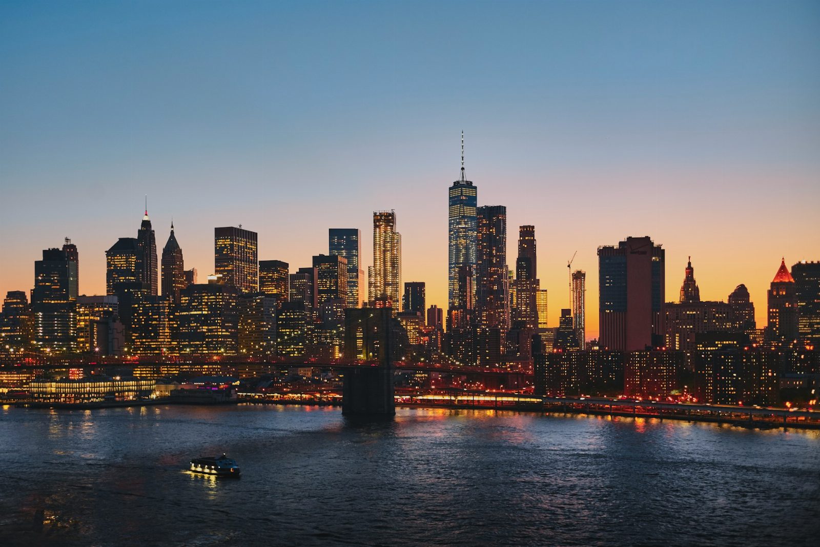 City skyline new york dusk urban